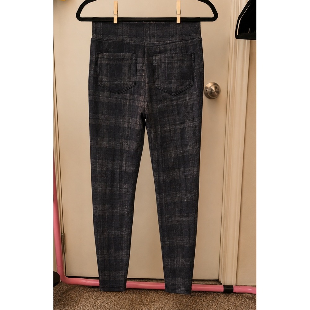 Womens Navy  Grey Plaid High Waisted Skinny Leggings Back Pockets Small